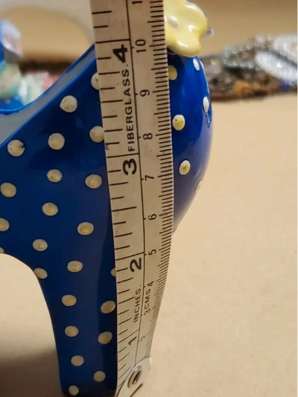 Vintage 1950s Blue Polka Dot Ceramic High Heel Shoe Figurine